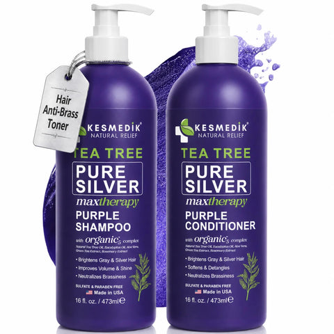 Tea Tree Purple Shampoo & Conditioner Set – Anti-Brass Toner for Color-Treated Hair, 16 oz