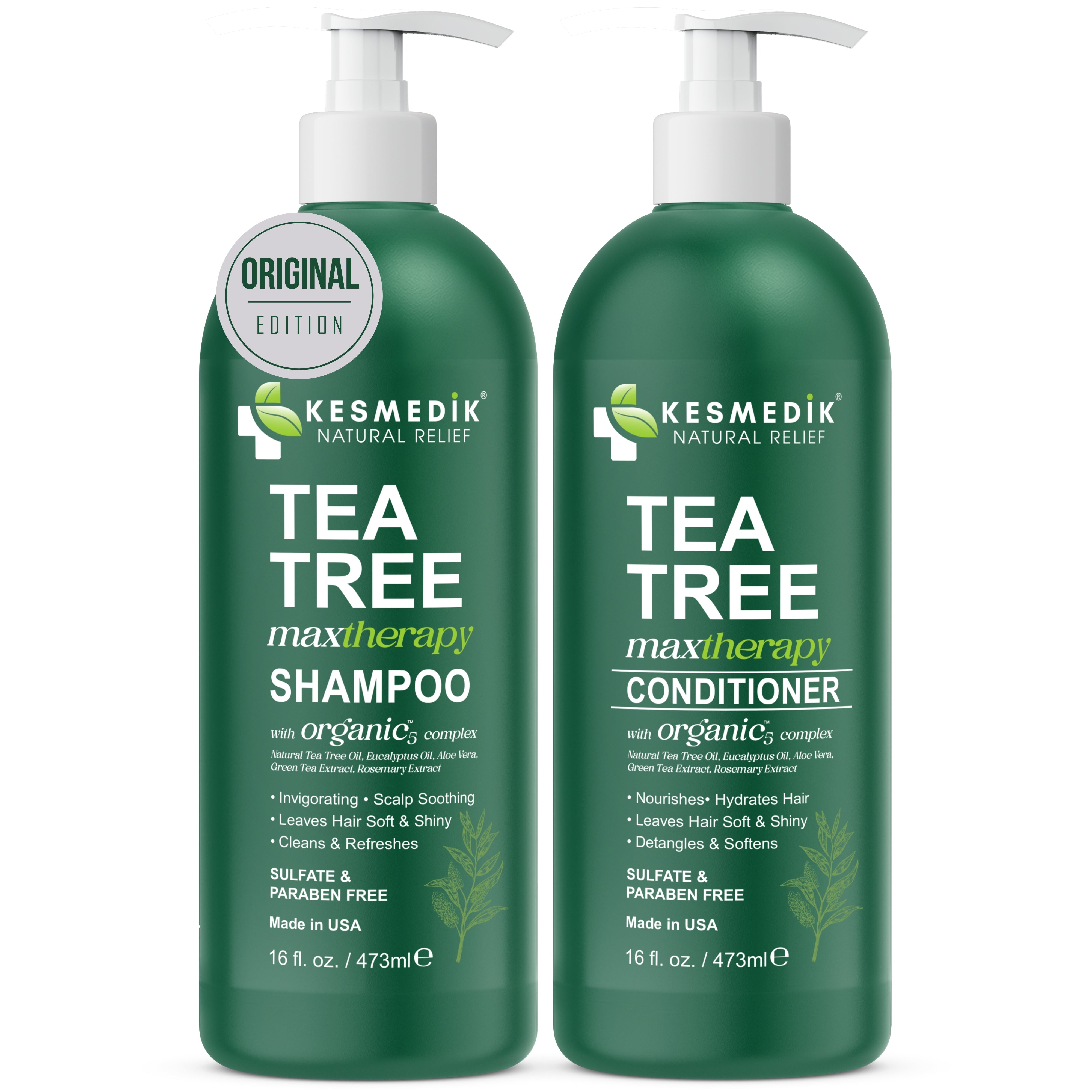 Tea Tree Shampoo & Conditioner Set for Scalp Relief, 16 oz