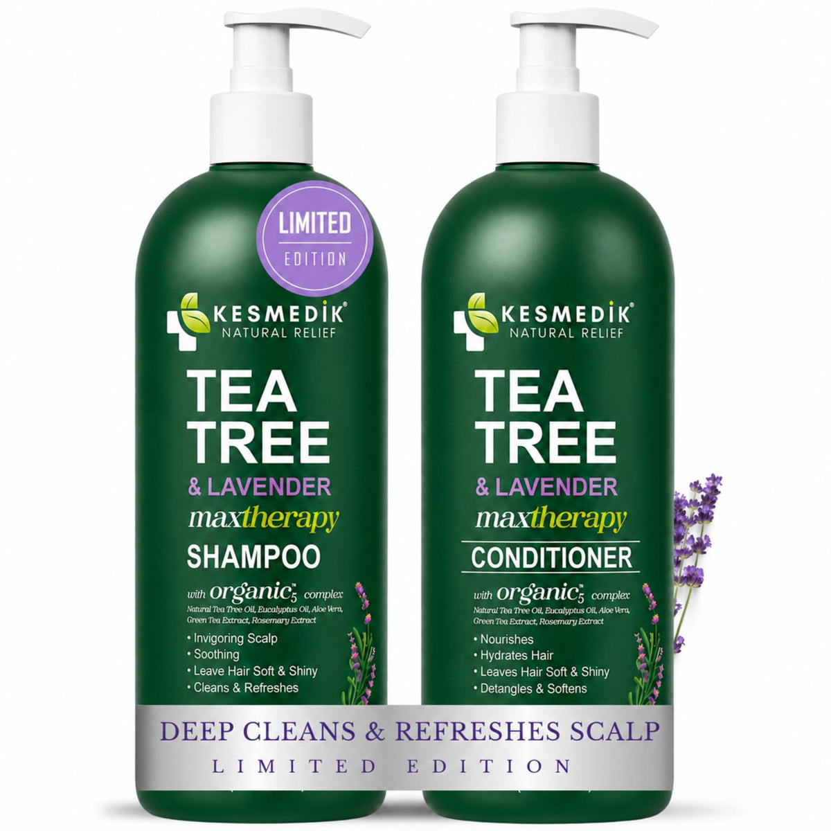 Tea Tree Lavender Shampoo & Conditioner Set – Scalp Soothing & Clarifying, 16 oz – main product image