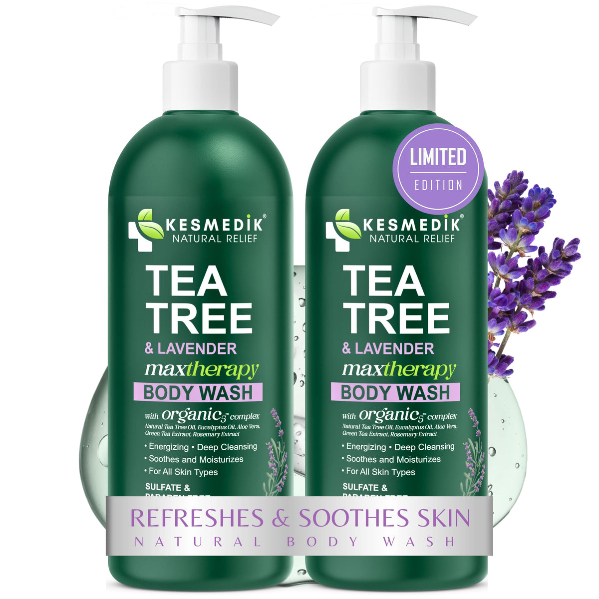 Tea Tree Lavender Body Wash MaxTherapy with 100% Tea Tree Oil, 2-Pack – Amazon two-pack image