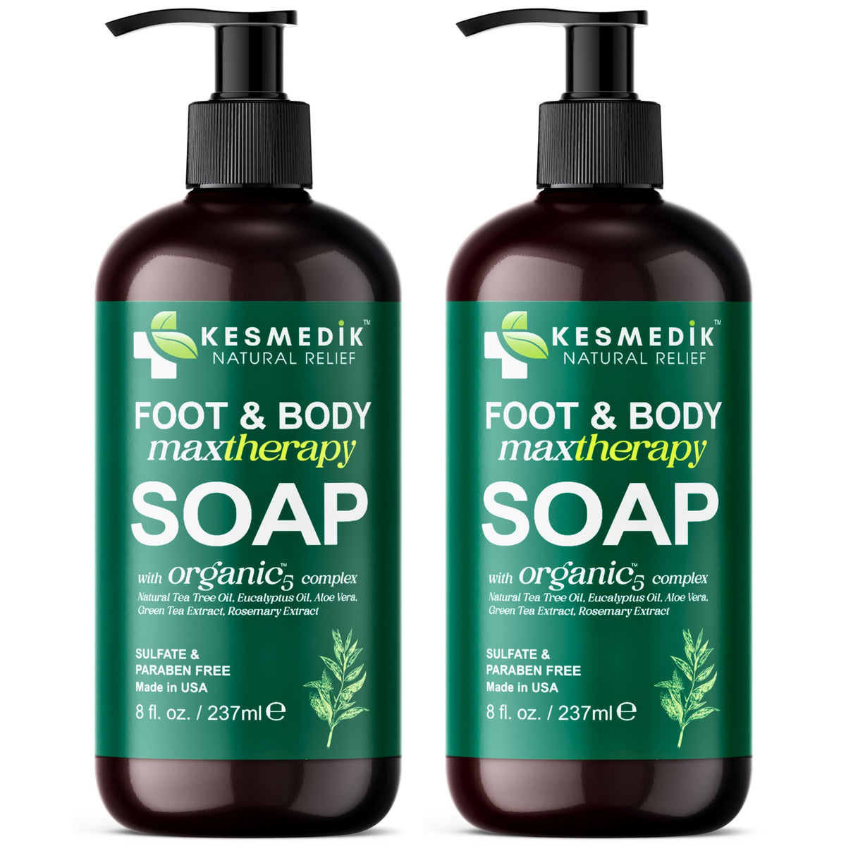 KESMEDIK Tea Tree Oil Body Wash Soap 2 Pack with Peppermint for Feet & Body – Amazon two-pack image