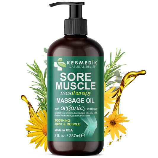 Sore Muscle Massage Oil with Arnica, Tea Tree & Eucalyptus Oil – 8 oz – main product image