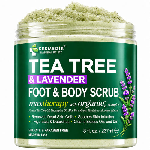 Tea Tree & Lavender Himalayan Salt Body & Foot Scrub – Exfoliating & Hydrating, 8 oz