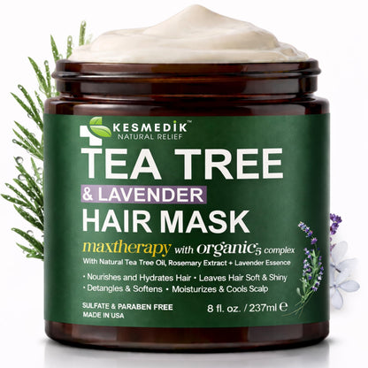 Tea Tree & Lavender Hair Mask & Scalp Treatment – Deep Conditioner for Dry, Damaged Hair, 8 fl oz – main product image