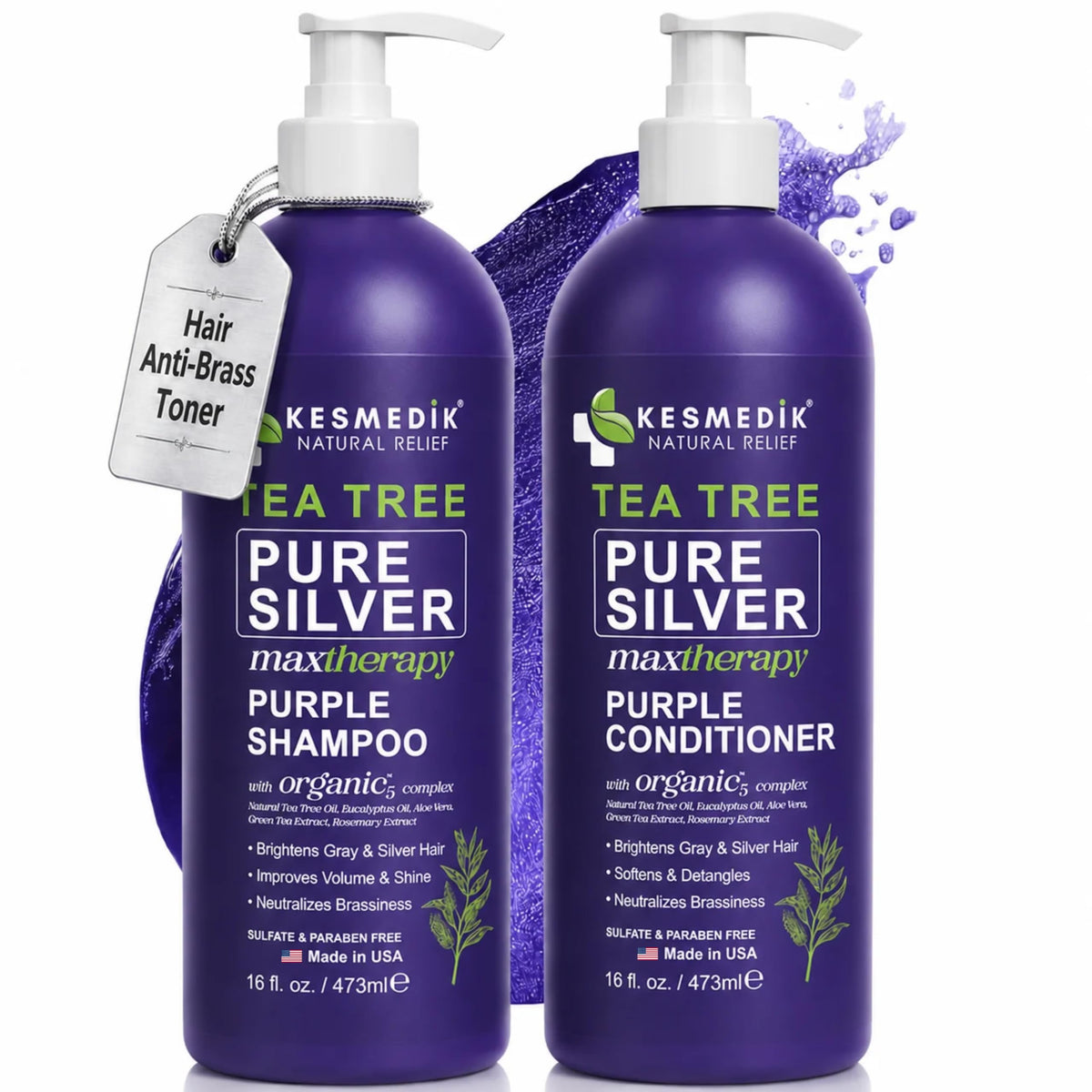 Tea Tree Purple Shampoo & Conditioner Set – Anti-Brass Toner for Color-Treated Hair, 16 oz – main product image