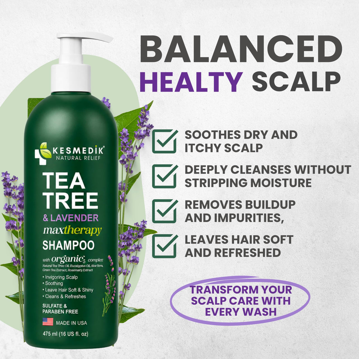 Tea Tree & Lavender Shampoo – Soothes Dry, Itchy Scalp, 16 fl oz – Amazon gallery 3