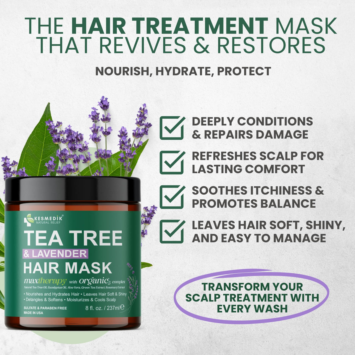 Tea Tree & Lavender Hair Mask & Scalp Treatment – Deep Conditioner for Dry, Damaged Hair, 8 fl oz – Amazon gallery 3