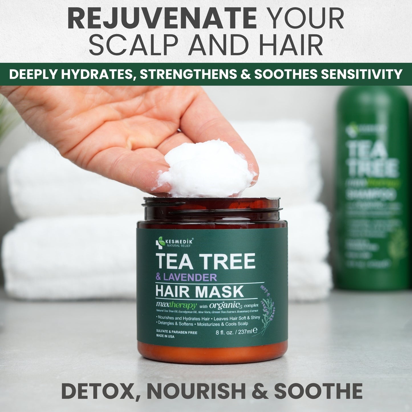 Tea Tree & Lavender Hair Mask & Scalp Treatment – Deep Conditioner for Dry, Damaged Hair, 8 oz