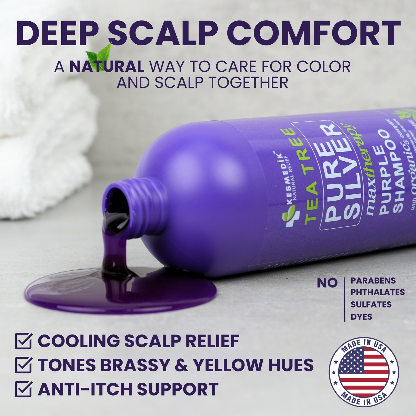 Tea Tree Purple Shampoo – Anti-Brass Toner for Color-Treated Hair, 16 oz