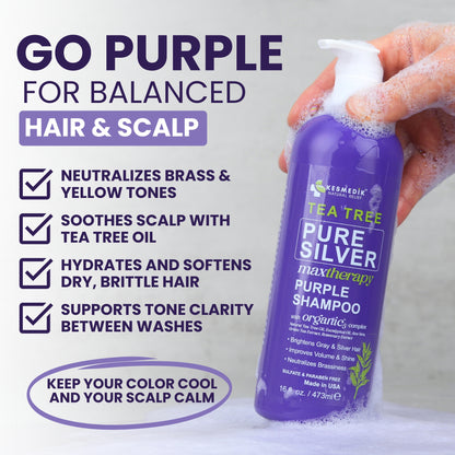 Tea Tree Purple Shampoo – Anti-Brass Toner for Color-Treated Hair, 16 oz