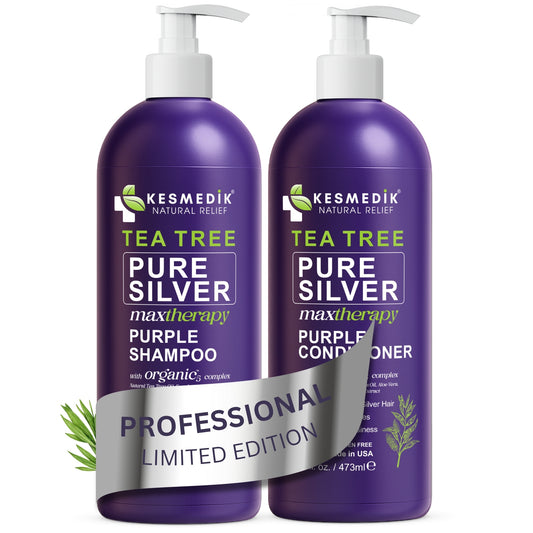 Tea Tree Purple Shampoo & Conditioner Set – Anti-Brass Toner for Color-Treated Hair, 16 oz