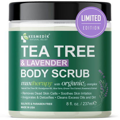 Tea Tree & Lavender Himalayan Salt Body & Foot Scrub – Exfoliating & Hydrating, 8 oz