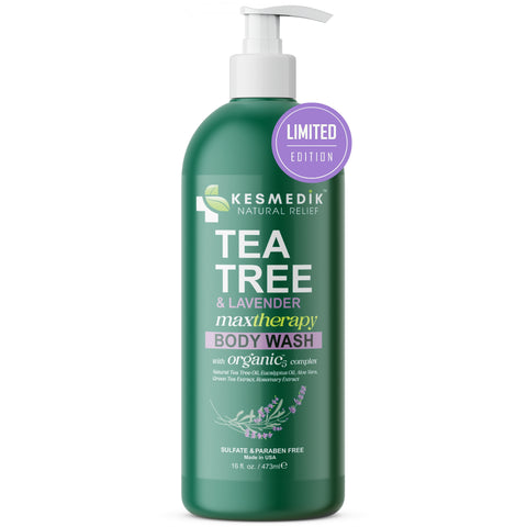 Kesmedik tea tree and lavender body wash, 16 fl oz limited edition pump bottle