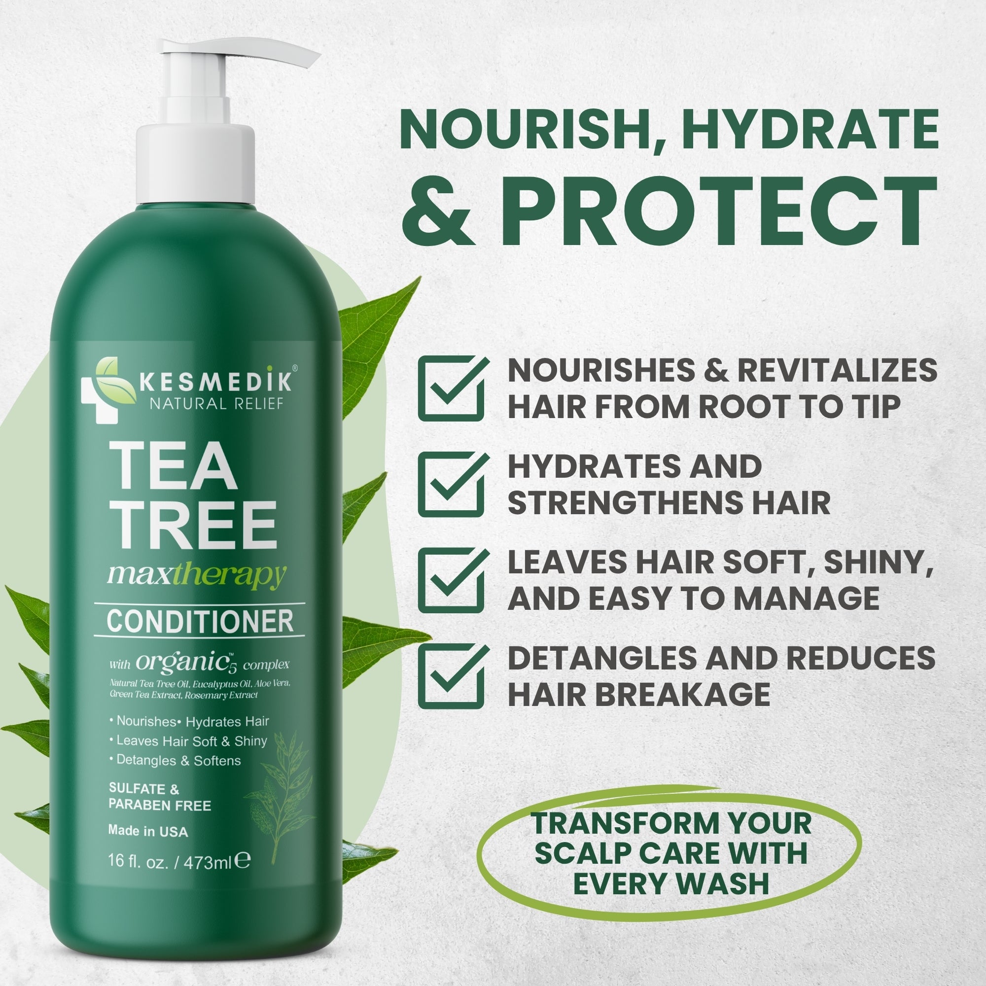 Tea Tree Conditioner for Dry, Itchy Scalp & Hair Hydration