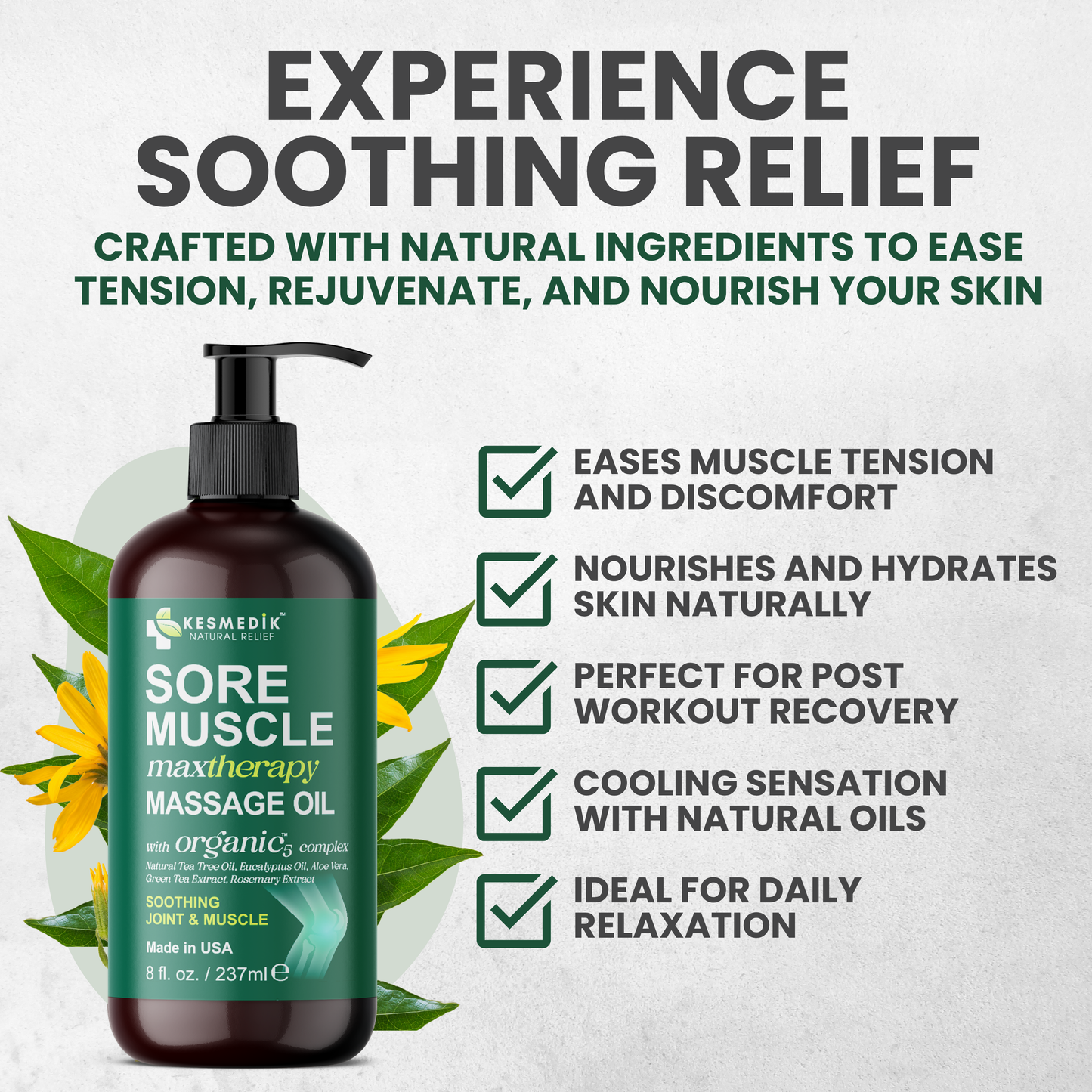Sore Muscle Massage Oil with Arnica, Tea Tree & Eucalyptus Oil – 8 oz