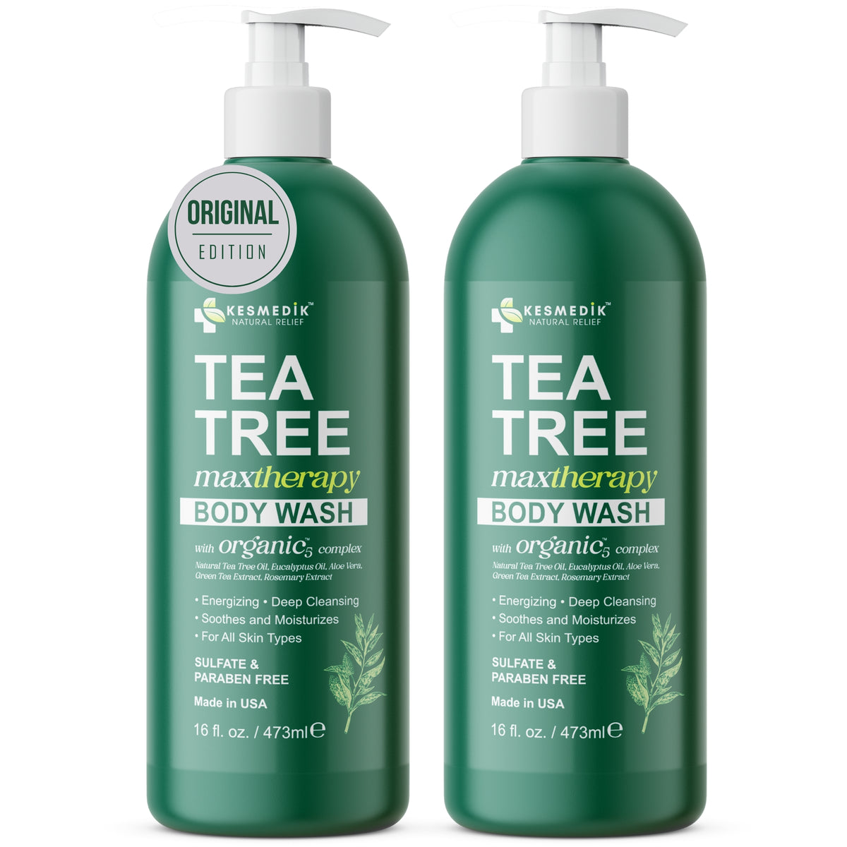 Kesmedik tea tree body wash two-bottle pack with original edition badge