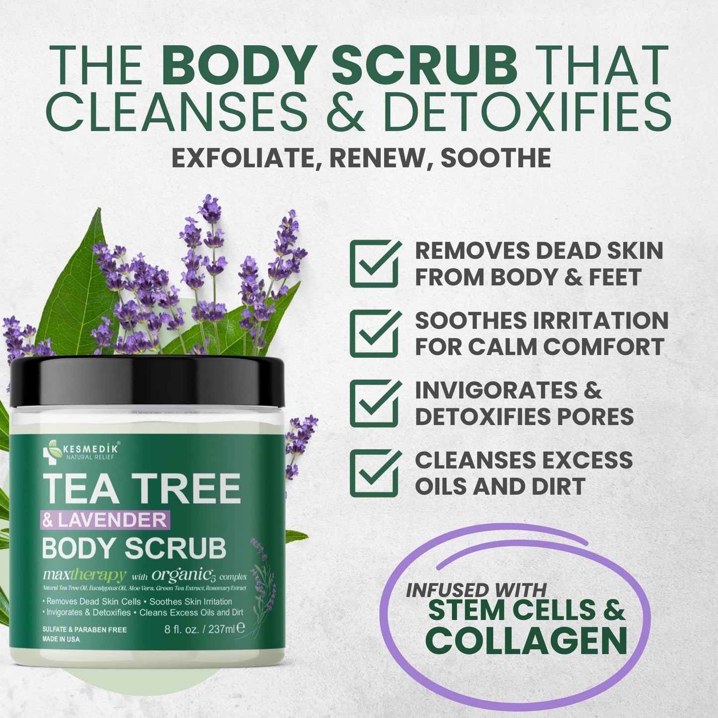 Tea Tree & Lavender Himalayan Salt Body & Foot Scrub – Exfoliating & Hydrating, 8 oz