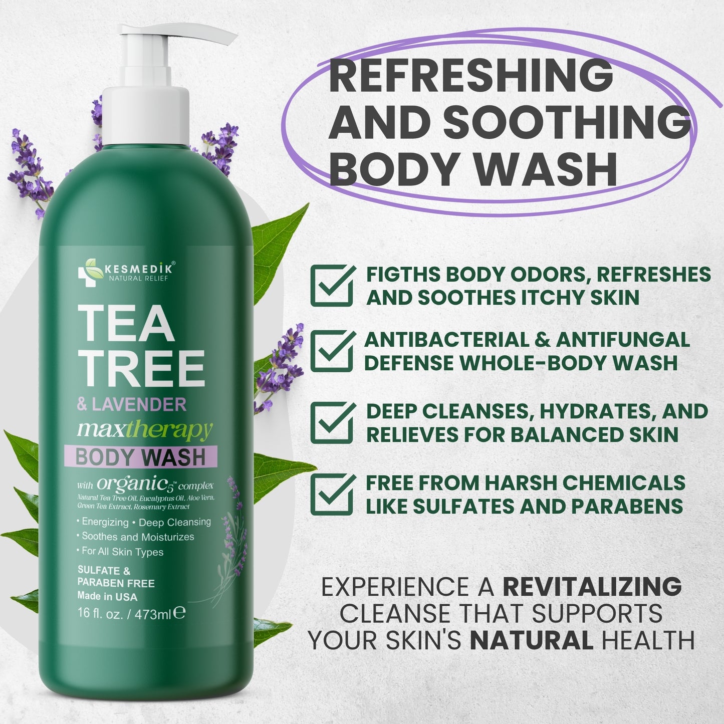 tea tree and lavender for acne Tea Tree & Lavender Oil Body Wash for Sensitive Skin, 16 oz – Kesmedik Natural Relief