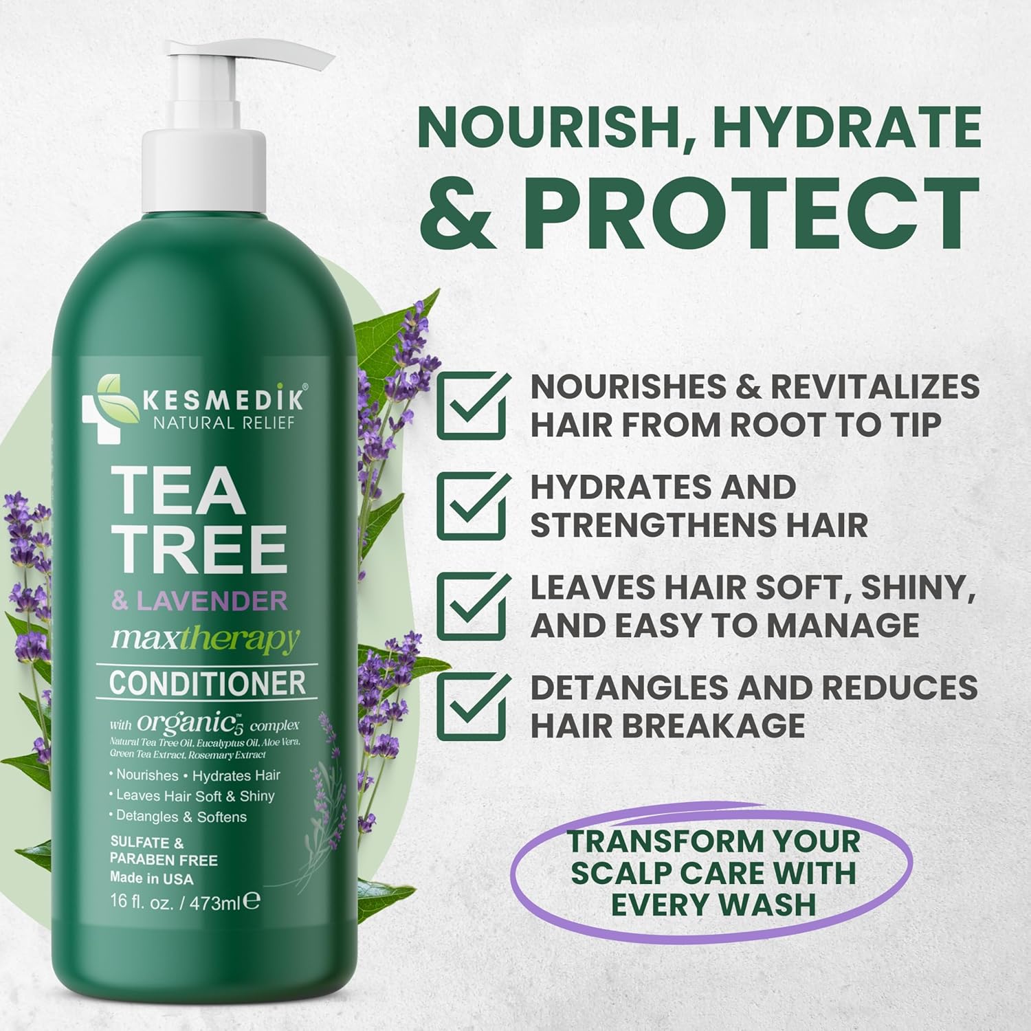 tea tree lavender conditioner Tea Tree & Lavender Conditioner for Scalp Hydration, 16 oz – Kesmedik Natural Relief