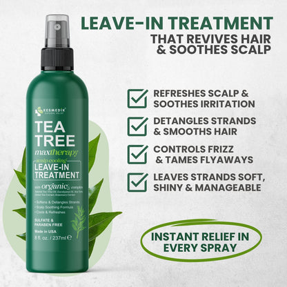 Tea Tree Oil Leave-In Conditioner Detangler Spray – Frizz Control & Scalp Relief, 8 oz