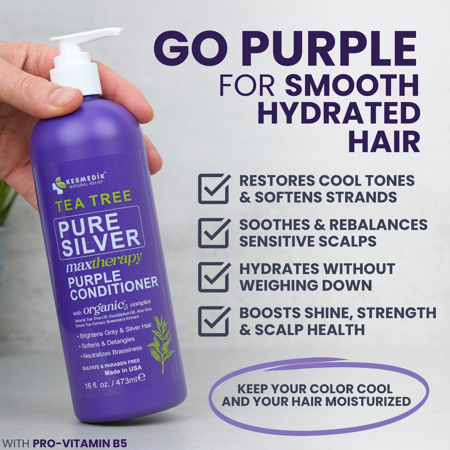 Tea Tree Purple Conditioner – Anti-Brass Toner for Blonde & Silver Hair, 16 oz