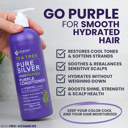 Tea Tree Purple Conditioner – Anti-Brass Toner for Blonde & Silver Hair, 16 oz