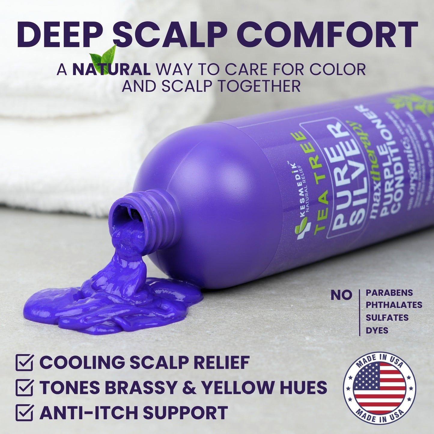 Tea Tree Purple Conditioner – Anti-Brass Toner for Blonde & Silver Hair, 16 oz