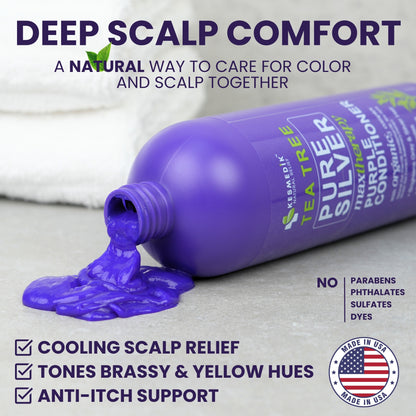 Tea Tree Purple Conditioner – Anti-Brass Toner for Blonde & Silver Hair, 16 oz