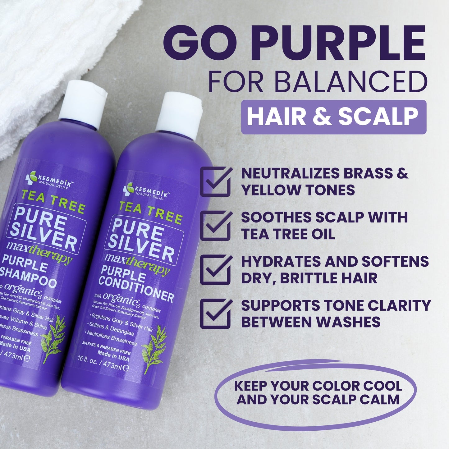 Tea Tree Purple Shampoo & Conditioner Set – Anti-Brass Toner for Color-Treated Hair, 16 oz