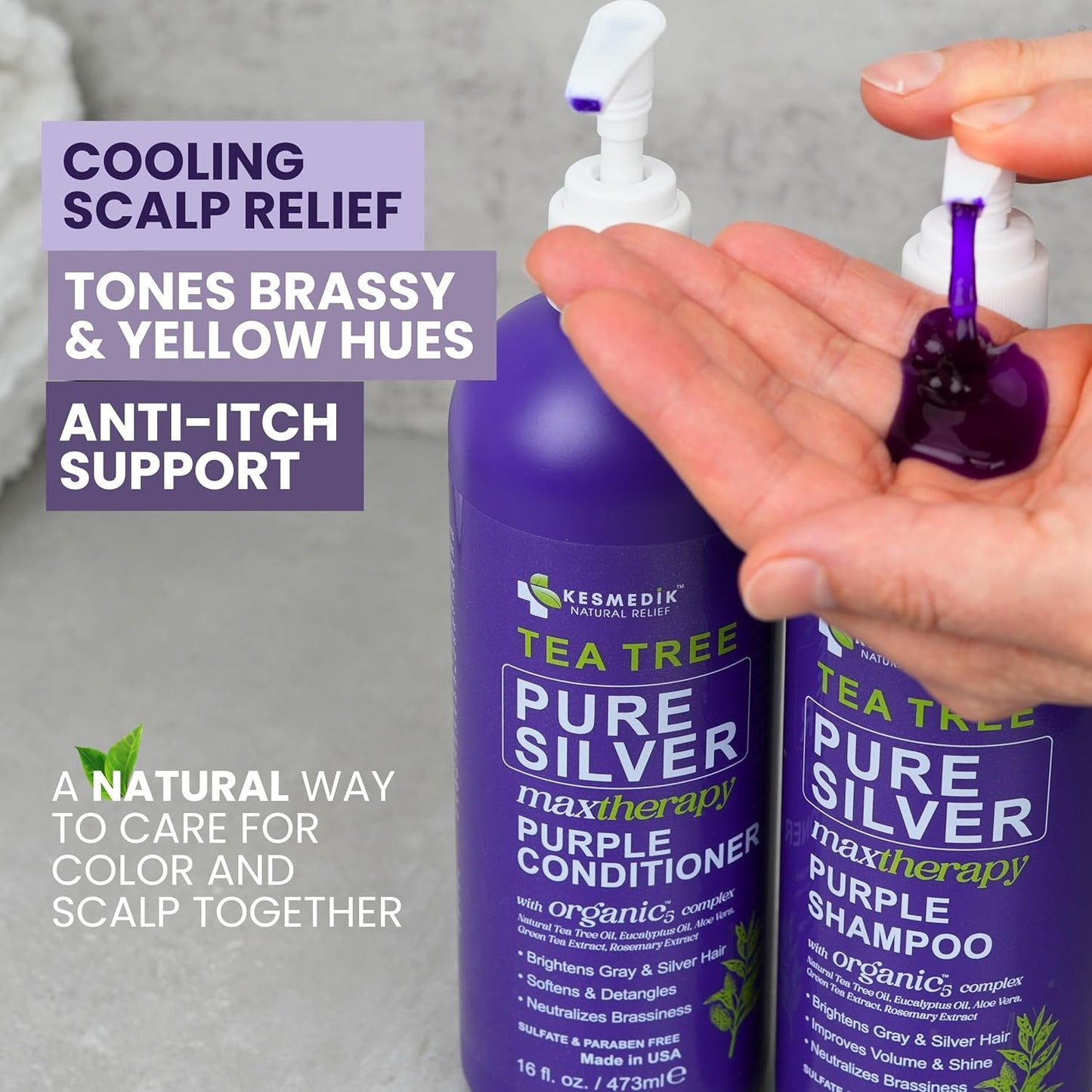 Tea Tree Purple Shampoo & Conditioner Set – Anti-Brass Toner for Color-Treated Hair, 16 oz