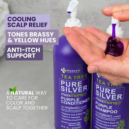 Tea Tree Purple Shampoo & Conditioner Set – Anti-Brass Toner for Color-Treated Hair, 16 oz