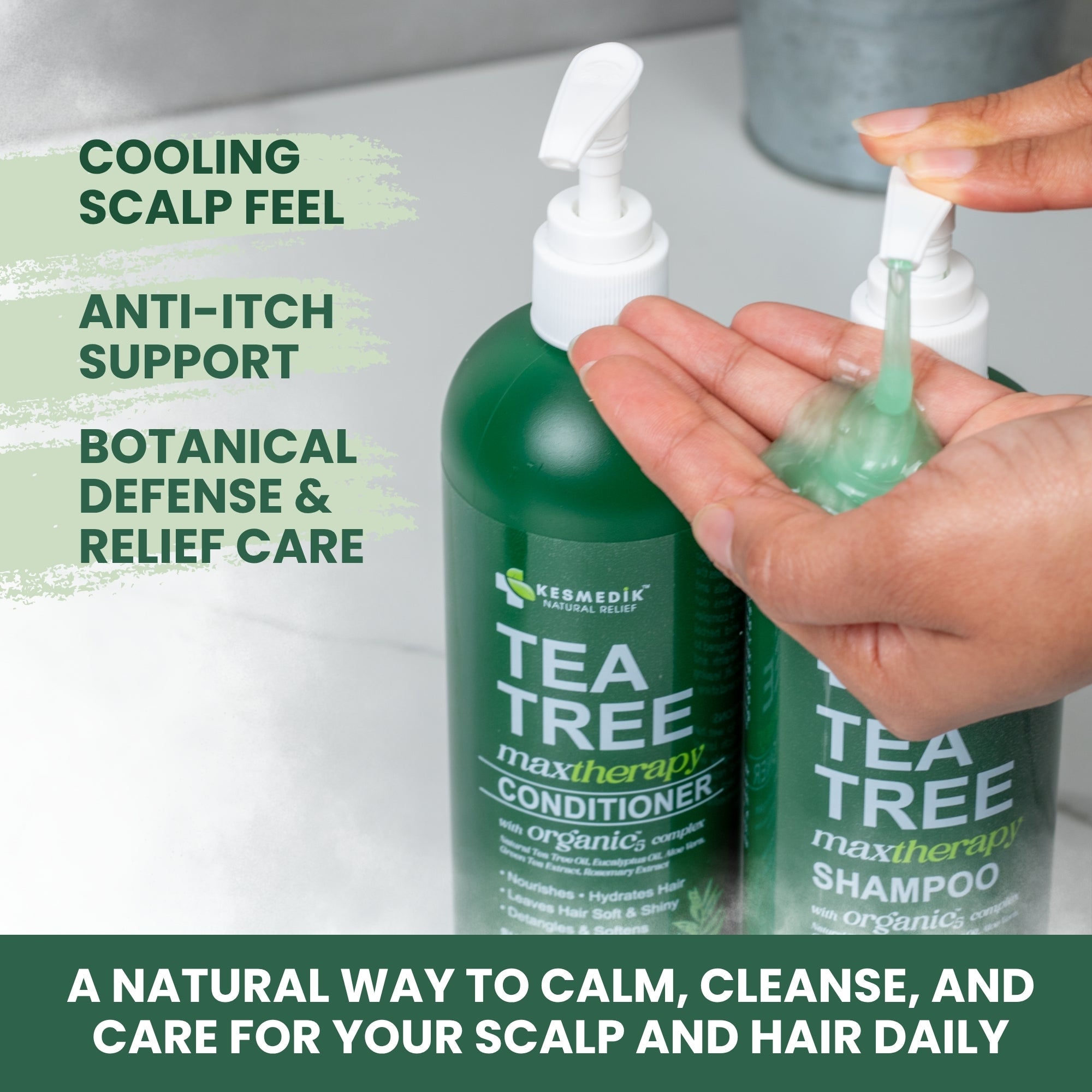 Tea Tree Shampoo & Conditioner Set for Scalp Relief, 16 oz