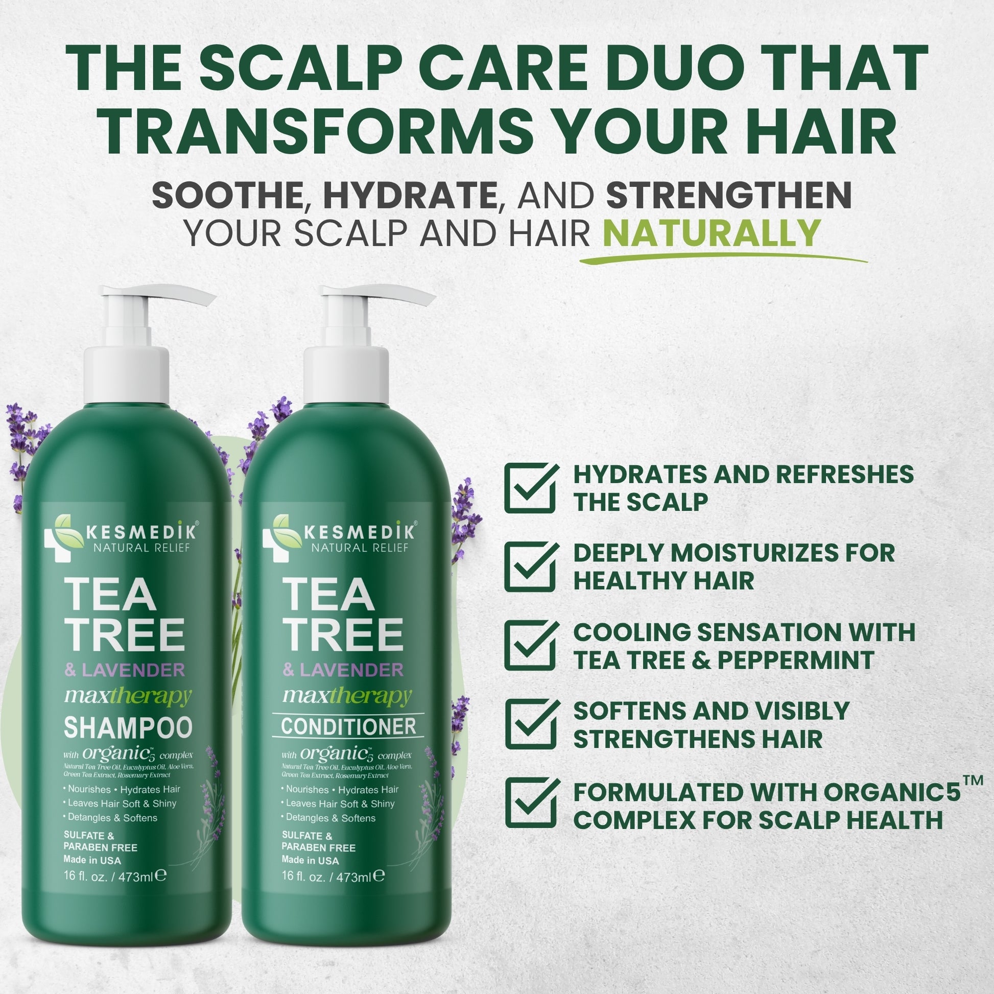 hair food tea tree and lavender Tea Tree Lavender Shampoo & Conditioner Set for Itchy Scalp, 16 oz – Kesmedik Natural Relief