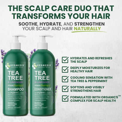 tea tree lavender mint shampoo and conditioner duo Tea Tree Lavender Shampoo & Conditioner Set for Itchy Scalp, 16 oz – Kesmedik Natural Relief