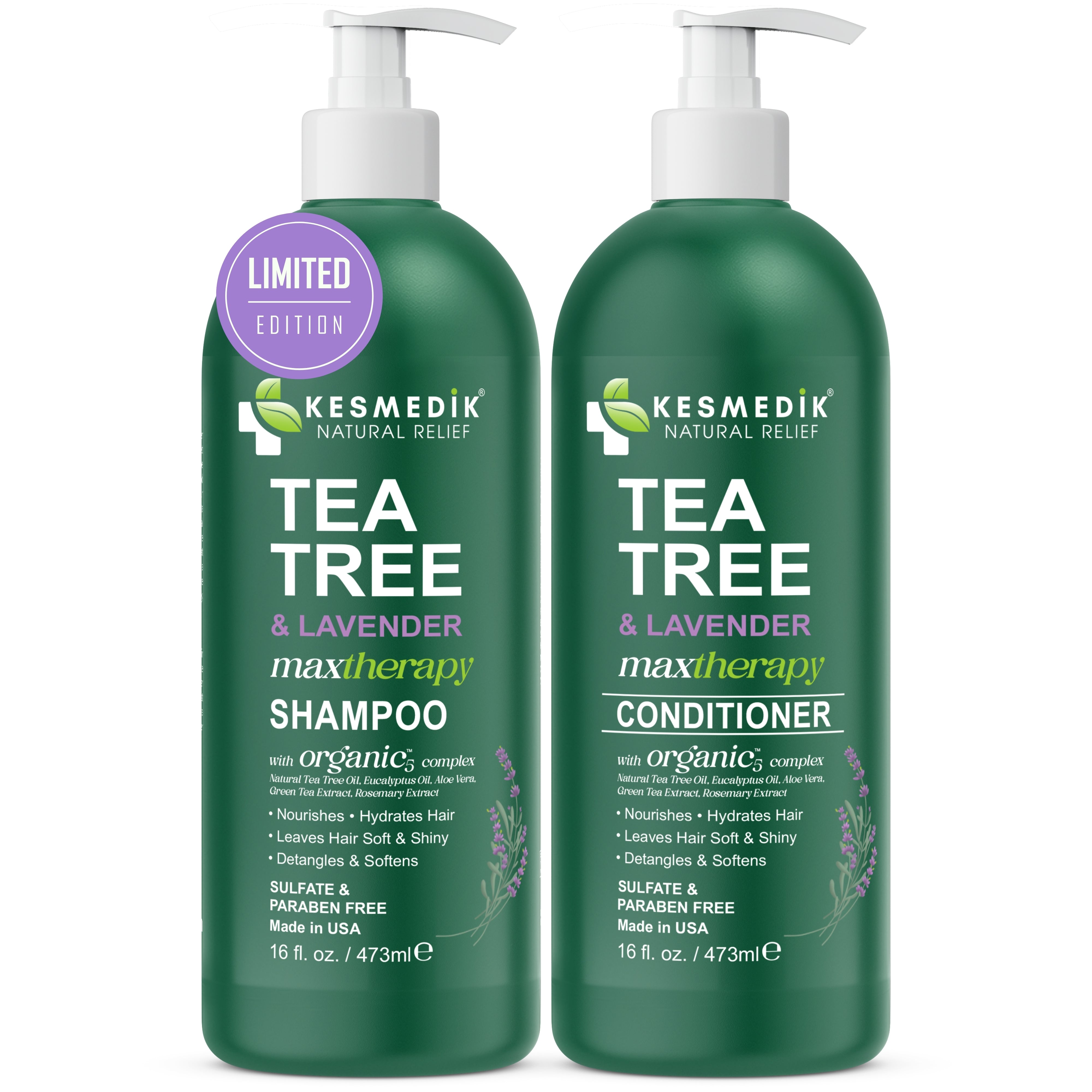Tea Tree Shampoo & Conditioner Set for Scalp Relief, 16 oz