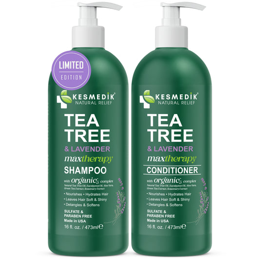 tea tree oil and lavender oil for hair removal Tea Tree Lavender Shampoo & Conditioner Set for Itchy Scalp, 16 oz – Kesmedik Natural Relief